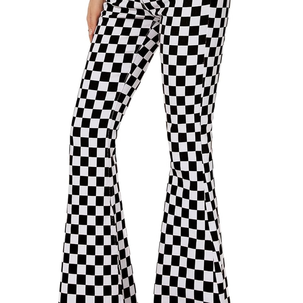 Black & White Checkered Flare Pants Size 12 - Picture 2 of 3